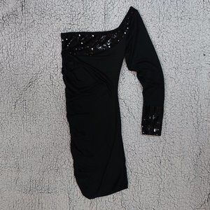 Espiral Lingerie One Shoulder Rouched Black Mini Dress with Sequins Size Small